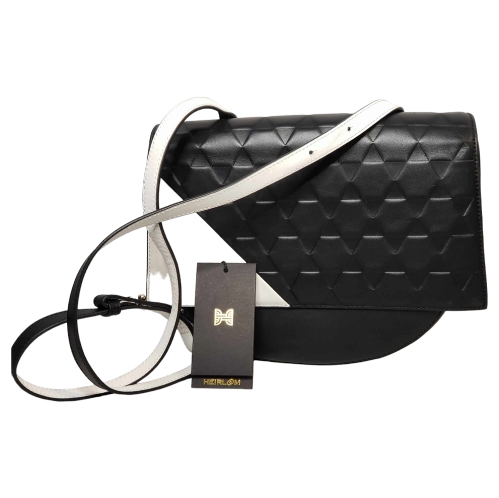 NWT HEIRLOOM BLACK AND WHITE HALF MOON‎ LEATHER CROSSBODY